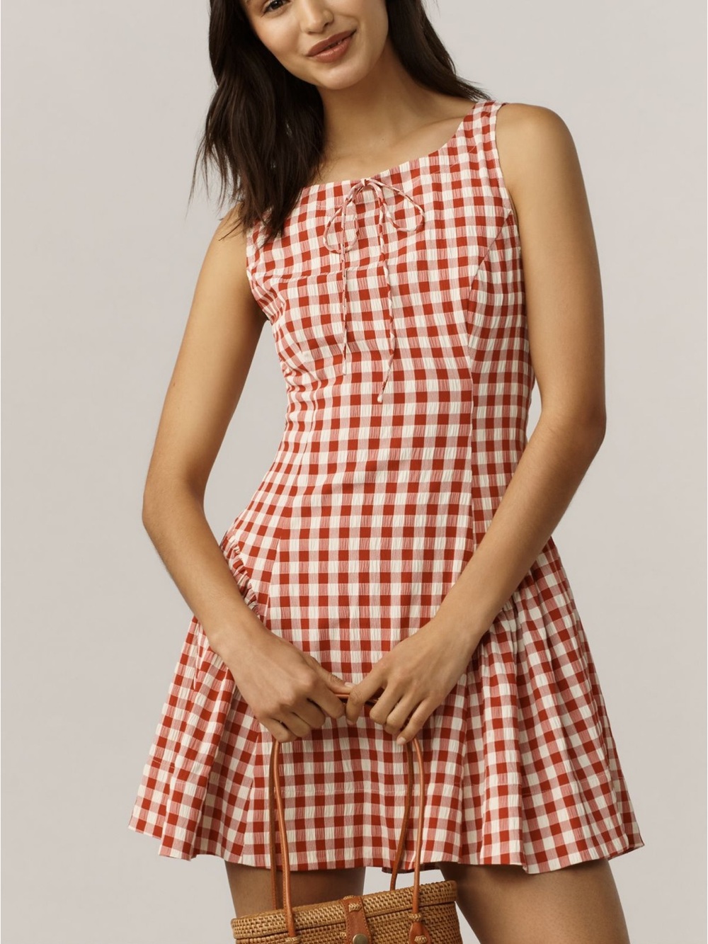 For Love & Lemons pleated gingham mini dress
